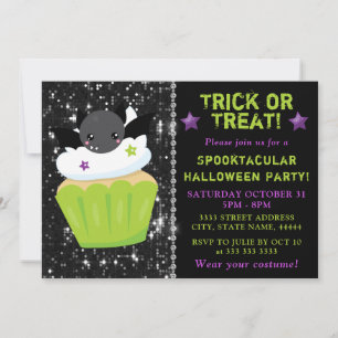 Süße Fledermaus Halloween Cupcake Kinderparty Einladung