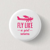 Süße Fliege wie ein Mädchen Pinkes Flugzeug Mädche Button (Vorderseite)