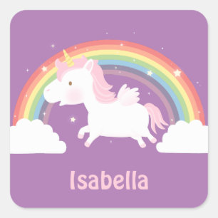 Süße fliegende Einhorn- und Regenbogen-Mädchen-Auf Quadratischer Aufkleber