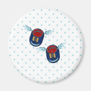 Süße fliegende geflügelte kleine Schuhe in Blau un Magnet