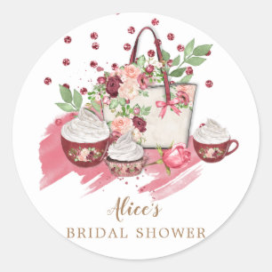 süße florale Cupcake-Brautparty rosa Monogramm Runder Aufkleber