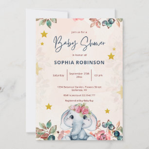 Süße florale Elefanten-Baby-Shower-Einladung Einladung