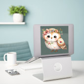 Süße florale Eule mit Schleife Aufkleber (Laptop auf Schreibtisch)