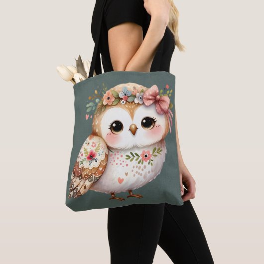 Süße florale Eule mit Schleife Tasche (Von Nahem)