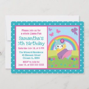 Süße Florale Frühlings-Regenbogen-Lama-Geburtstag Einladung