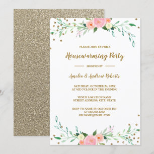 Süße Florale Funkel Konfetti Einweihungsfeier Einladung