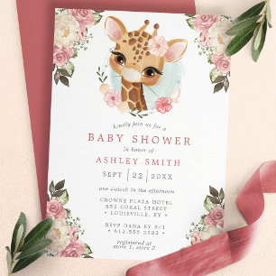 Süße florale Giraffe-Aquarell-Mädchen-Baby-Party Einladung