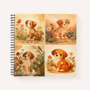 Süße florale Hunde-Garten-Illustration Notizblock