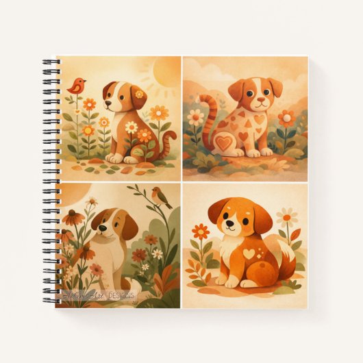 Süße florale Hunde-Garten-Illustration Notizblock (Vorderseite)