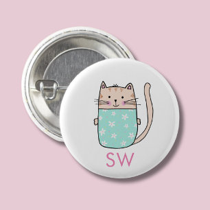 Süße florale Katze Initialen Monogramm Button