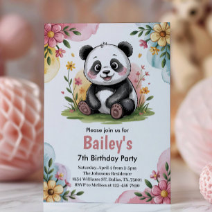 Süße florale Kinder Panda Geburtstagsfeier Einladung