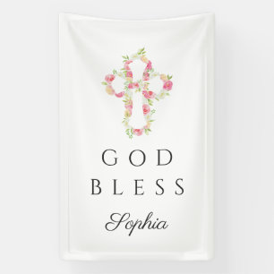 Süße florale Kreuz religiöse Mädchen Gott segne Banner