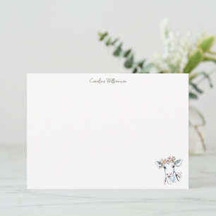 Süße Florale Kuh Kalb Name Personalisierte Korresp Mitteilungskarte