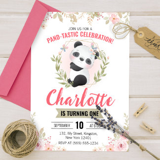 Süße florale Panda-Bär Geburtstagsfeier Einladung