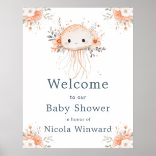 Süße florale Quallen-Baby-Shower-Begrüßung Poster