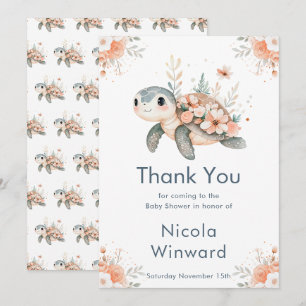 Süße florale Schildkröte Baby Shower Dankeskarte