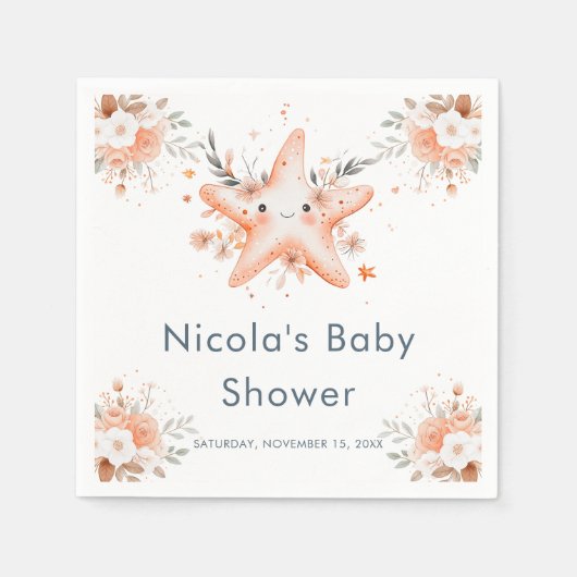 Süße florale Seestern-Baby-Party Serviette (Vorderseite)