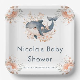 Süße florale Wal Babyparty Pappteller