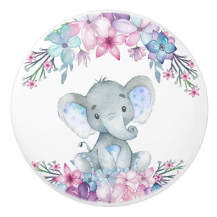 Süße florale Wasserfarbe Baby-Elefant für Jungen Keramikknauf