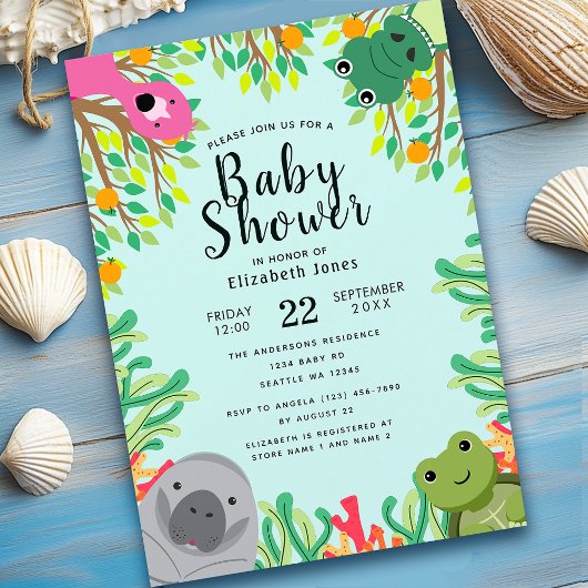 Süße Florida-Tiere Baby Shower Einladung