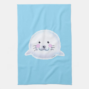 Süße Fluffige Babyrobben-Illustration Geschirrtuch