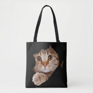 Süße Fluffige Katze Schaut Persönliche Tragetasche Tasche