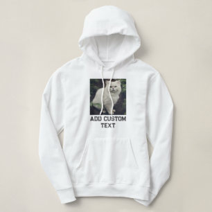 Süße Fluffige Katze Weiß Schwarz Text Benutzerdefi Hoodie