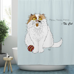 Süße Fluffige Perserkatze Lustiges Miauen Blau Duschvorhang