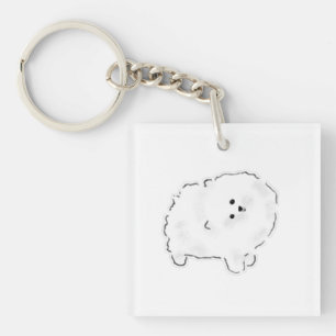 Süße Fluffige Weiße Bichon Pomeranian Hund Doodle Schlüsselanhänger