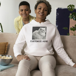 Süße Fluffige Weiße Katze Auf Asch-Schwarzem Text Hoodie