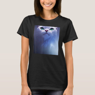 Süße Fluffige Weiße Katze mit Grünen Augen T-Shirt