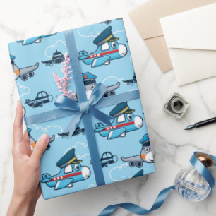 Süße Flugzeugpilotin fliegt Geschenkpapier