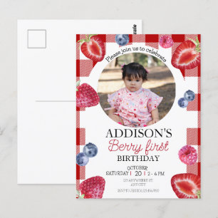 Süße Foto Rot Blaue Beere Süße 1. Geburtstag Postkarte