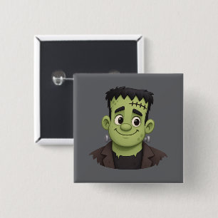 Süße Frankenstein-Halloween-Cartoon-Illustration Button