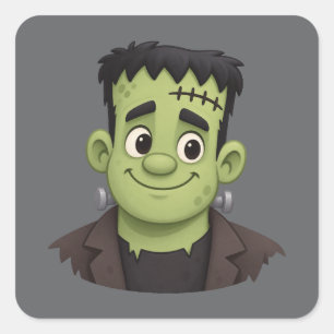 Süße Frankenstein-Halloween-Cartoon-Illustration Quadratischer Aufkleber