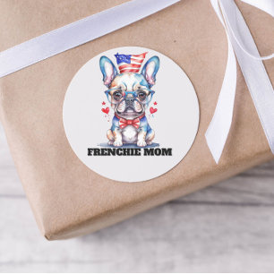 Süße Französische Bulldogge Amerikanische Flagge m Runder Aufkleber