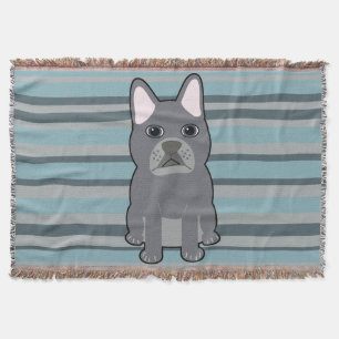 Süße Französische Bulldogge Blaue Streifen Decke