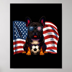 Süße Französische Bulldogge Fußball USA-Flagge Sun Poster