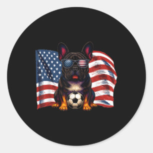 Süße Französische Bulldogge Fußball USA-Flagge Sun Runder Aufkleber