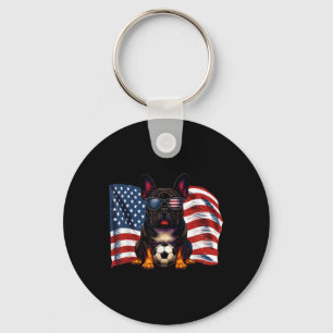 Süße Französische Bulldogge Fußball Usa Flagge Sun Schlüsselanhänger