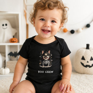 Süße französische Bulldogge Halloween Skelett Boo Baby Strampler
