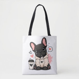 Süße Französische Bulldogge Hoodie Illustration Tasche