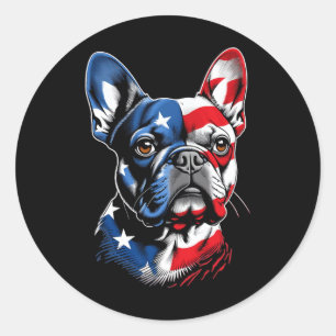 Süße Französische Bulldogge Lustiger Hund USA Amer Runder Aufkleber