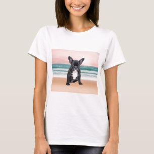 Süße Französische Bulldogge Strand Sonne Wasser T-Shirt