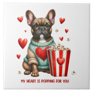Süße französische Bulldogge Valentinstag Herz Fliese