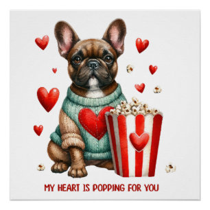 Süße Französische Bulldogge Valentinstag Herz Poster
