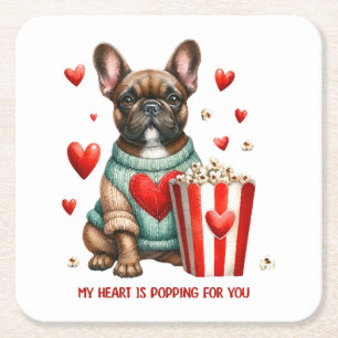 Süße Französische Bulldogge Valentinstag Herz Rechteckiger Pappuntersetzer