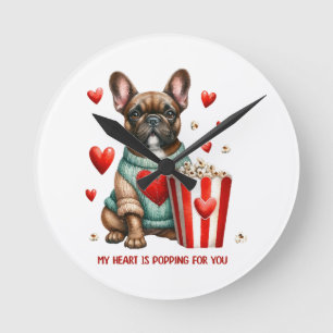 Süße französische Bulldogge Valentinstag Herz Runde Wanduhr