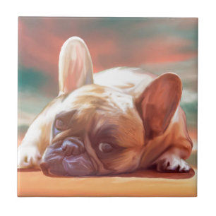 Süße Französische Bulldogge Wasserfarben Kunstmale Fliese