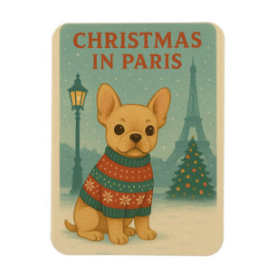 Süße Französische Bulldogge Weihnachten in Paris   Magnet
